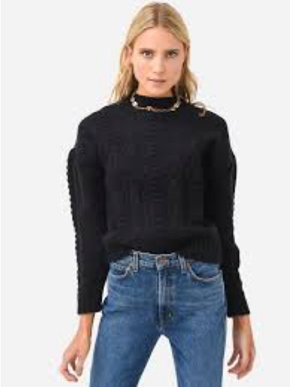525 America Black Cable-Knit Mock Neck Sweater
